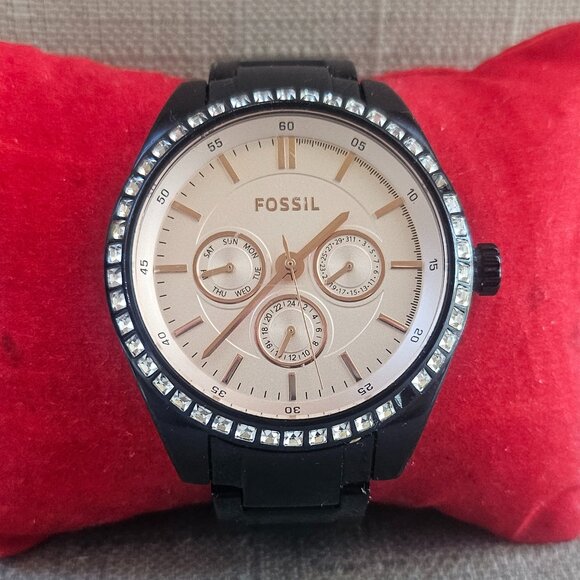 Fossil Women Watch Black Tone Metal Band Analog Multi Function wristwatch - Picture 1 of 11